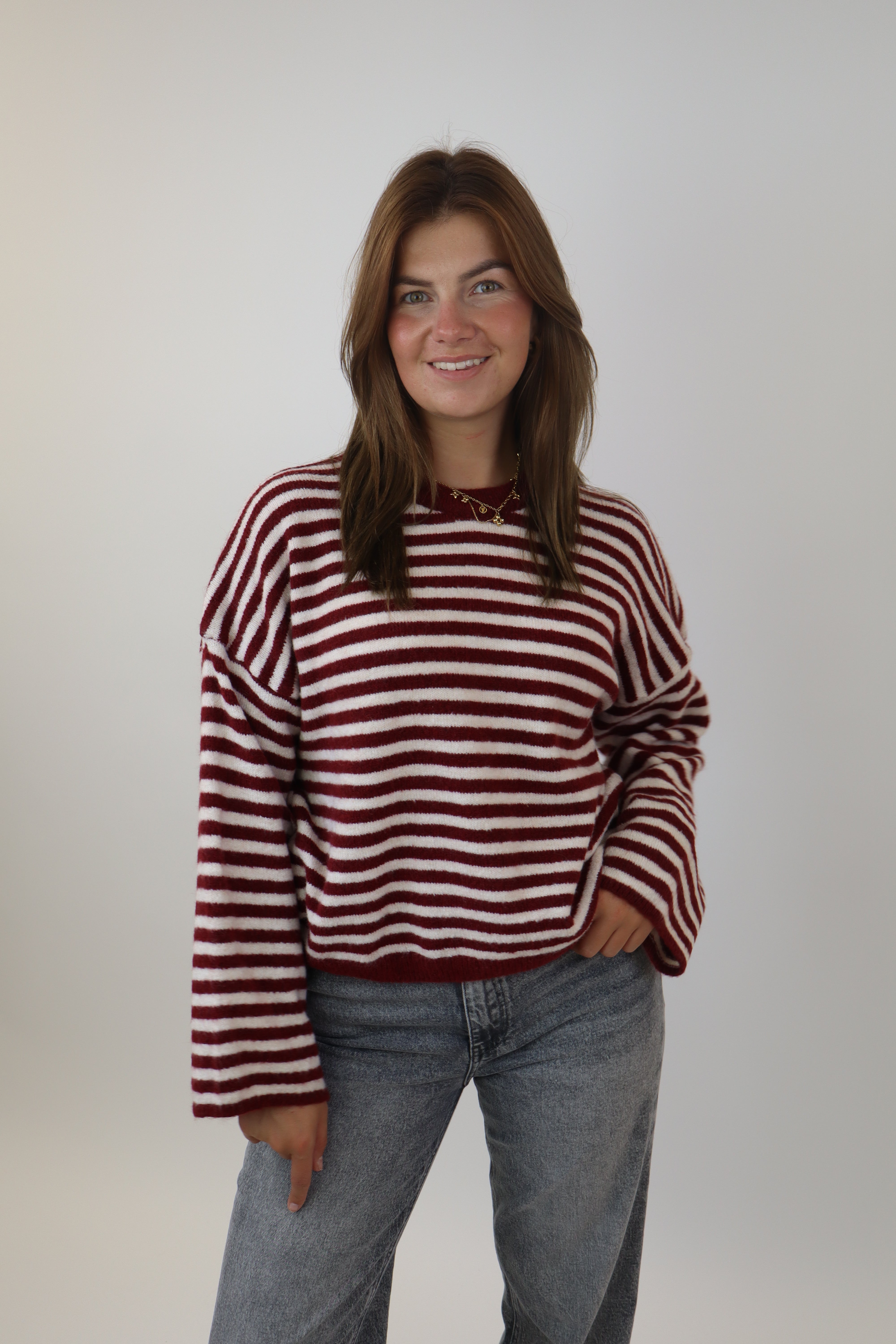 Myrthe Striped Sweater | Bordeaux