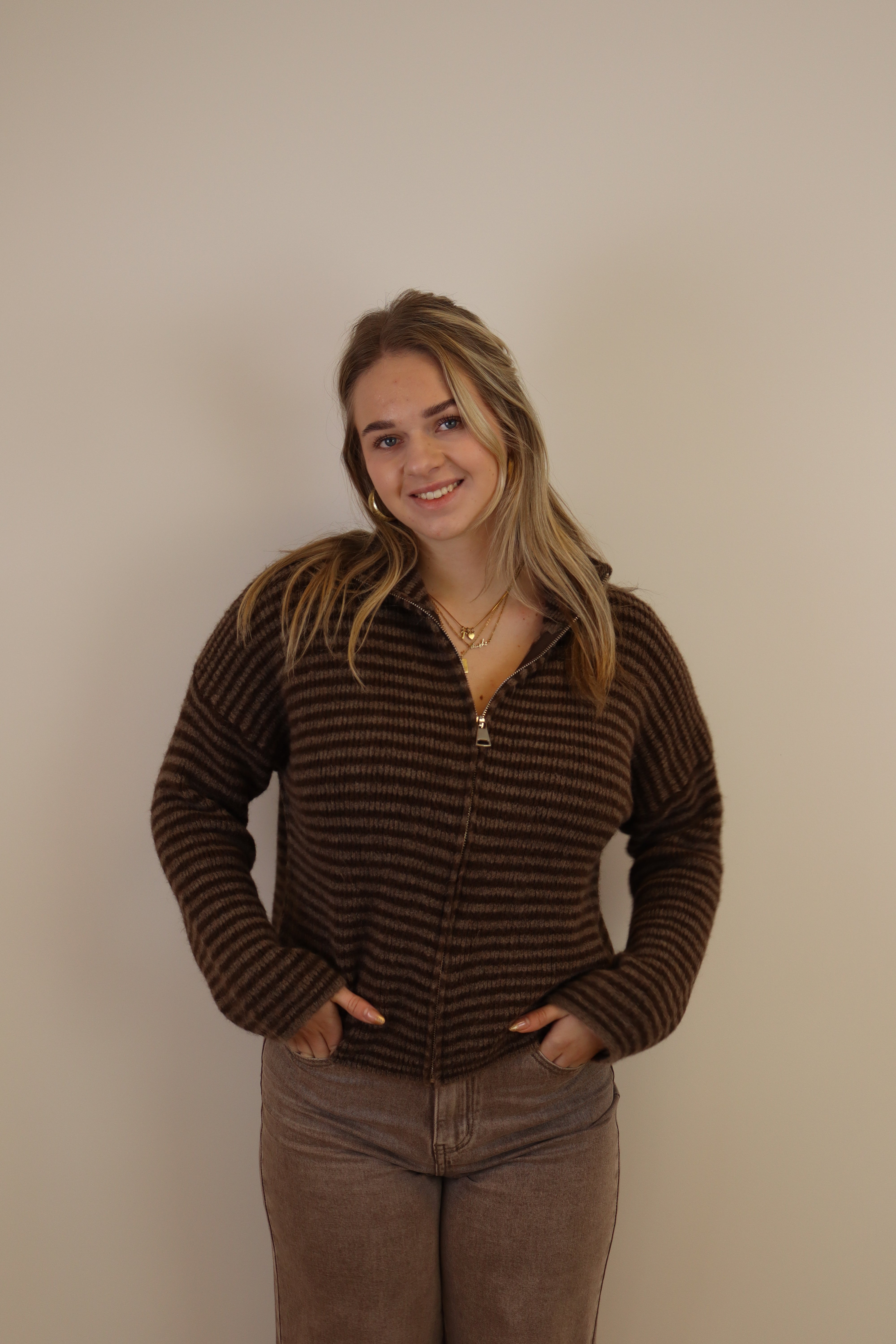 Mayra Striped Zip Vest Brown