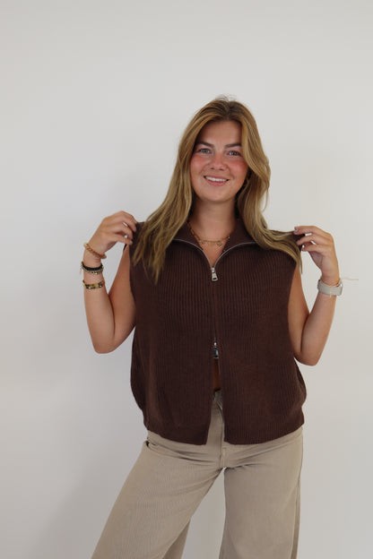 Alexandra Zipped Gilet - Brown