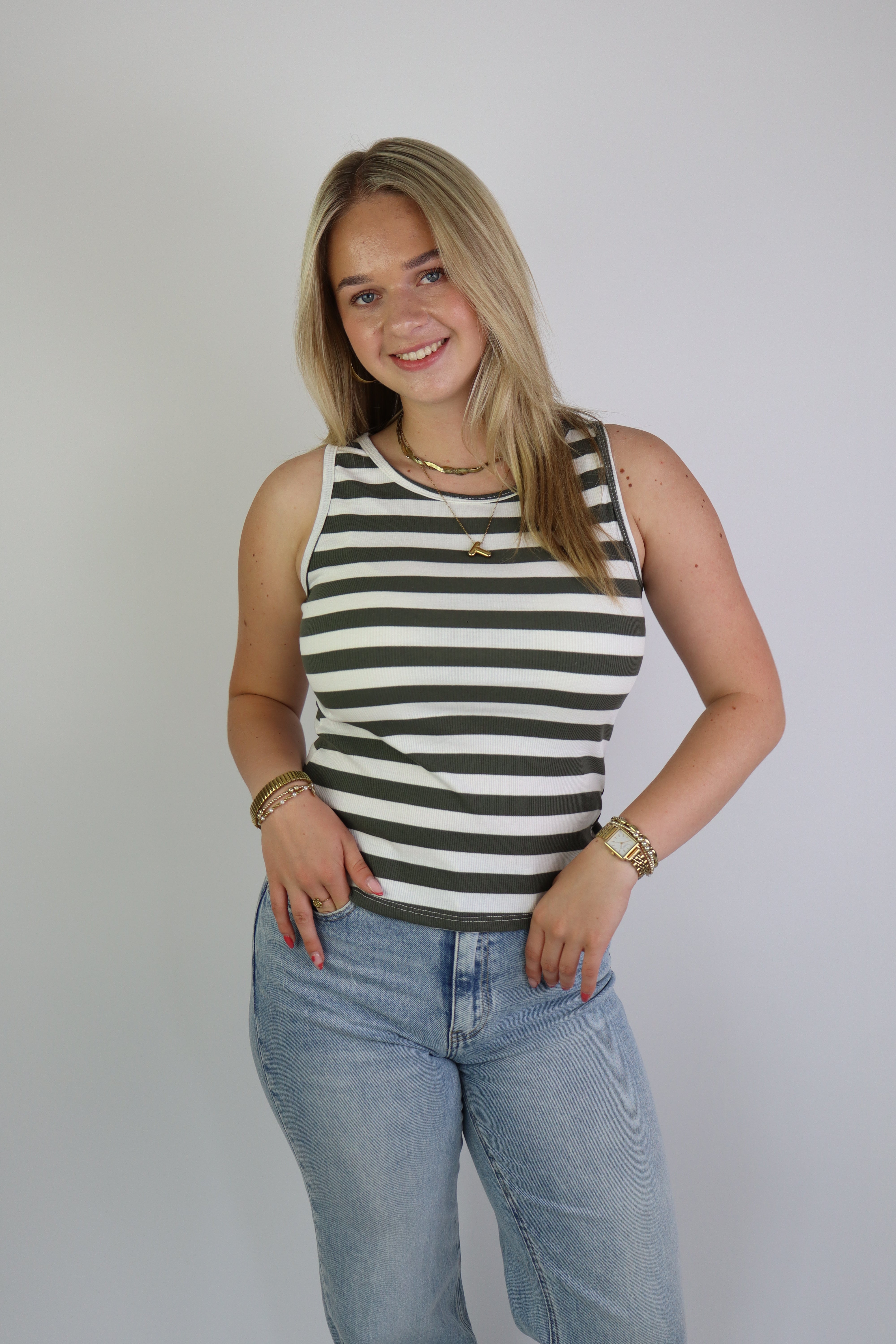Ambika Striped Top Army Green