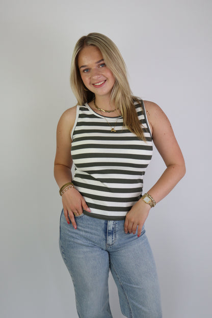 Ambika Striped Top Army Green
