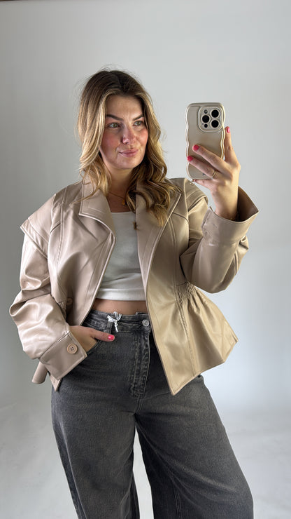 Roos Leather Jacket Beige