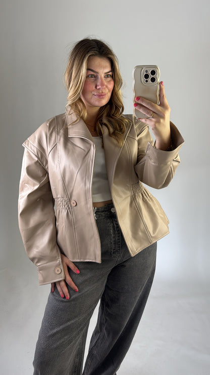 Roos Leather Jacket Beige