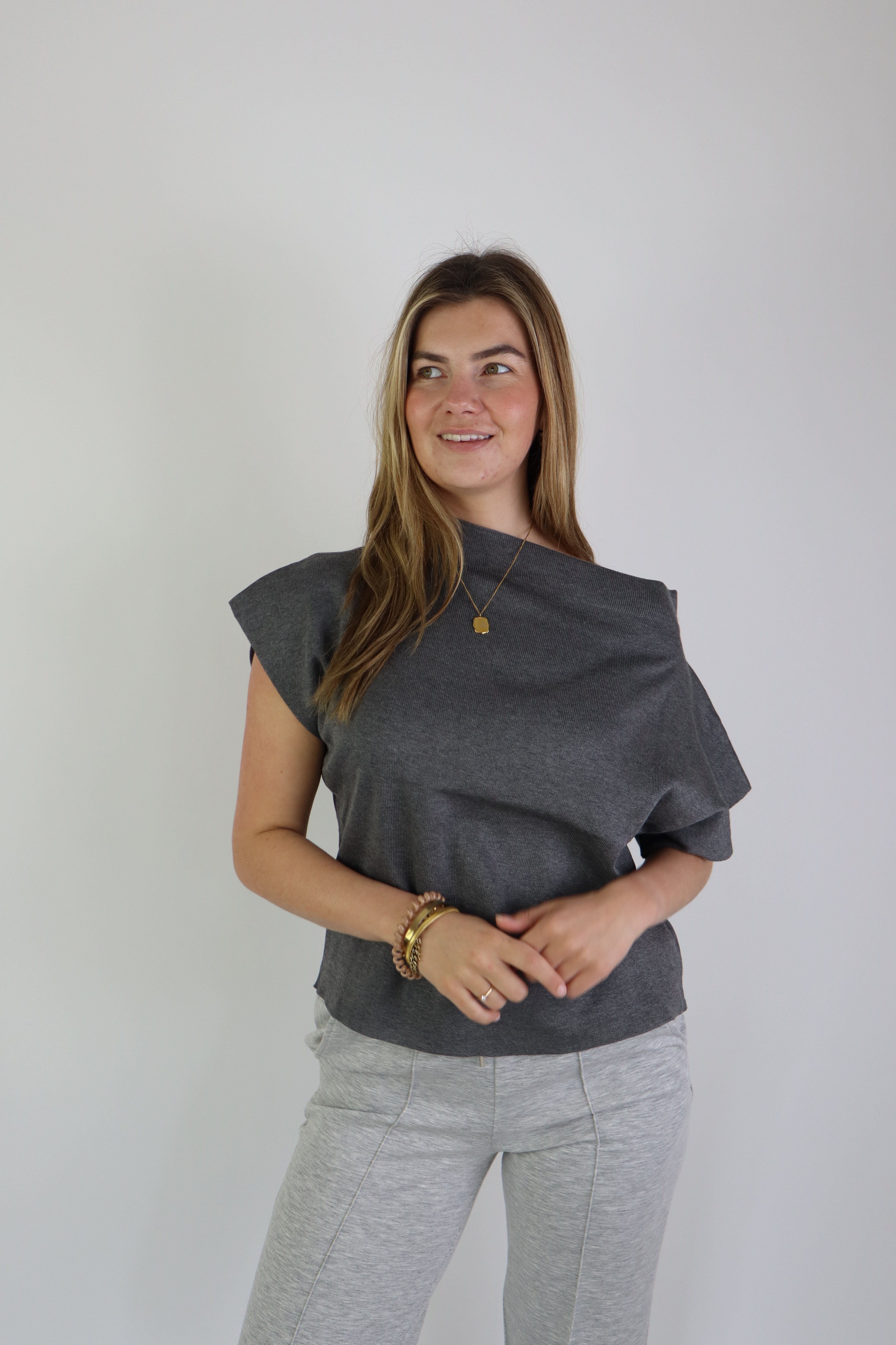 Rilana Off Shoulder Top Grey