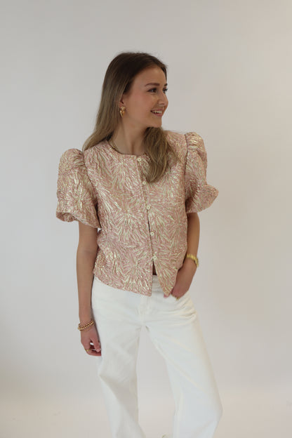 Lisa Printed Top Short Sleeve Beige/Pink