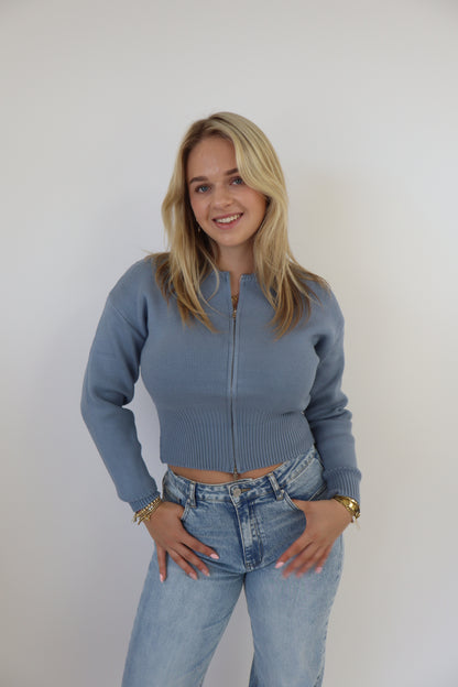 Femke Zip Cardigan - Licht Blauw