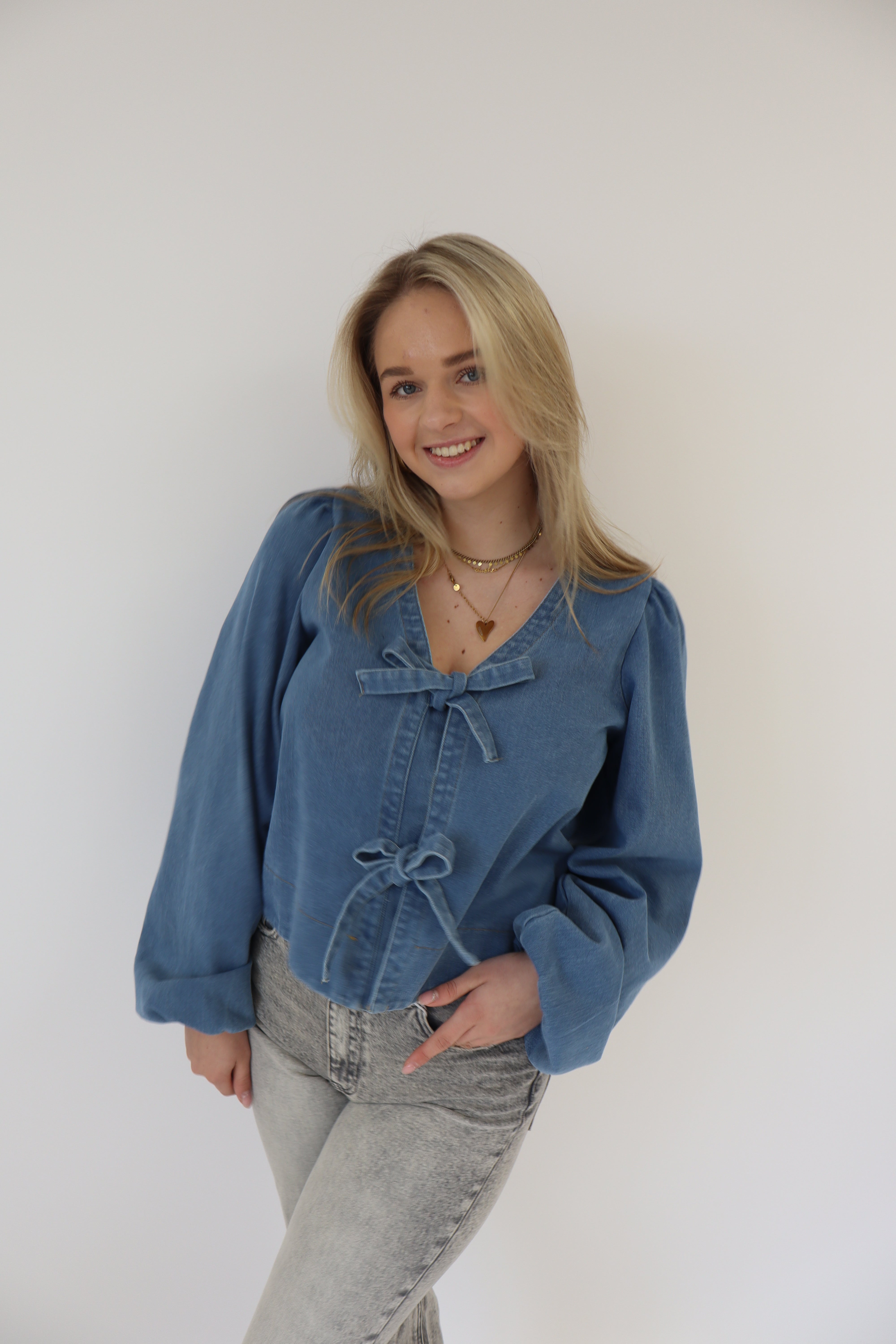 Dark Denim Bow Blouse