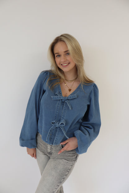 Dark Denim Bow Blouse