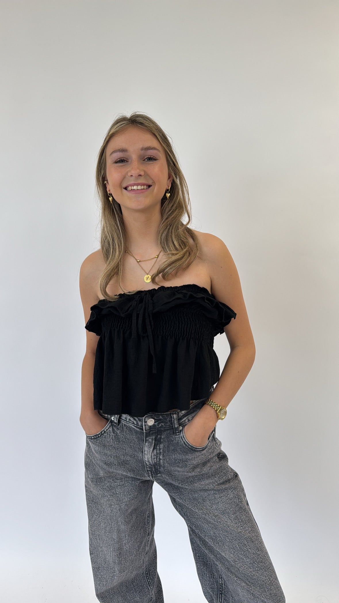 Shania Bandeau Top Zwart