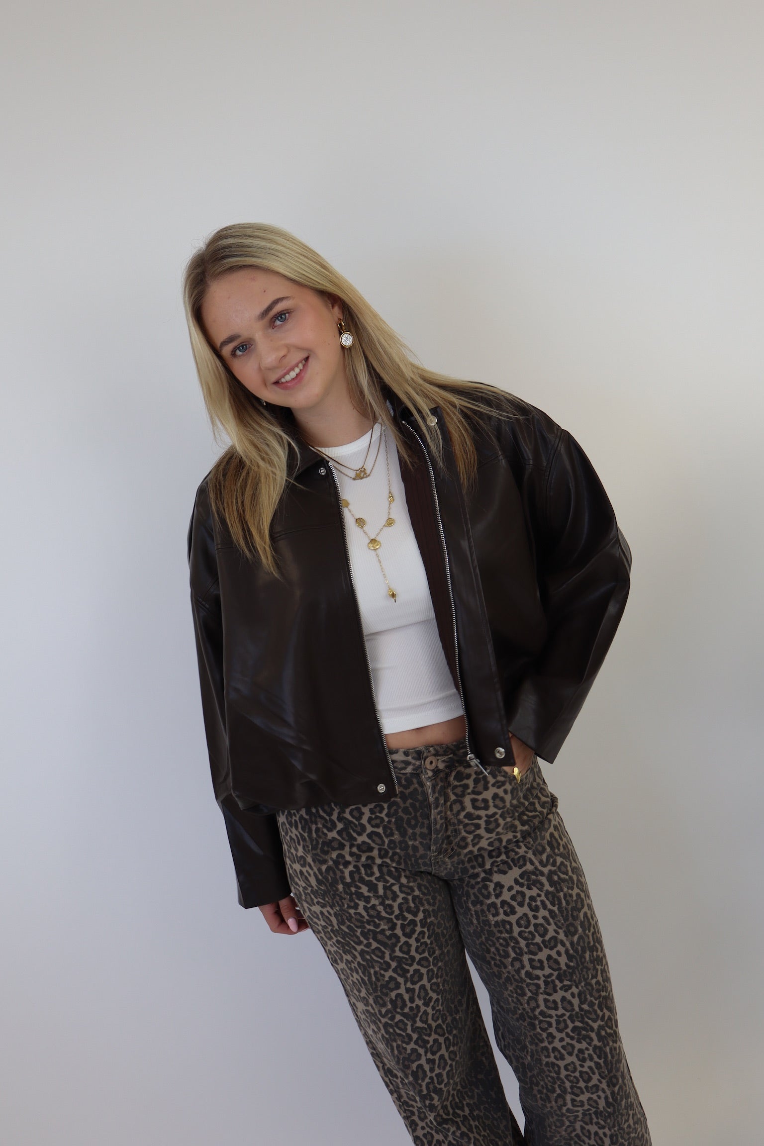 Veronique PU Jacket Dark Brown