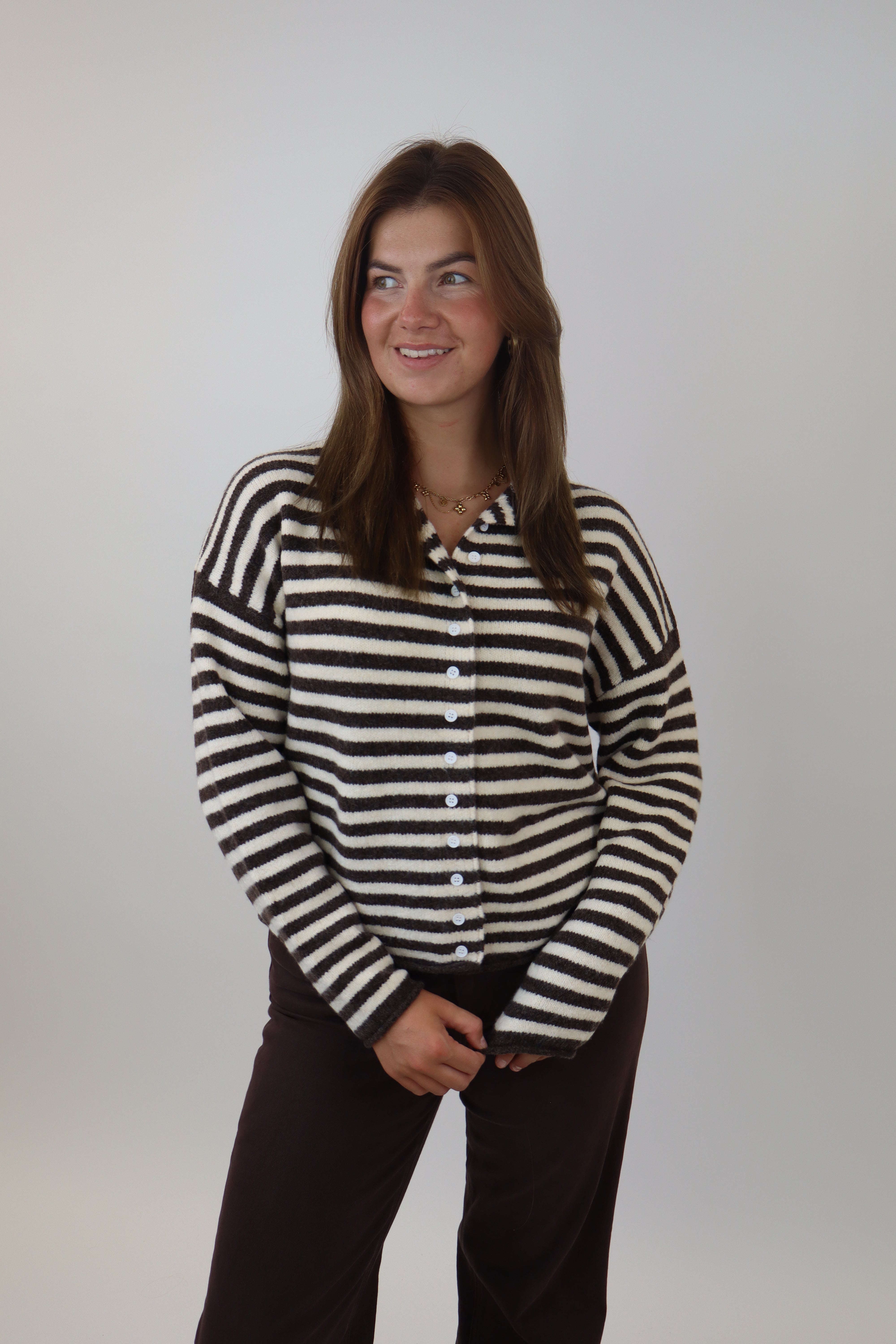 Anne Striped Cardigan | Brown