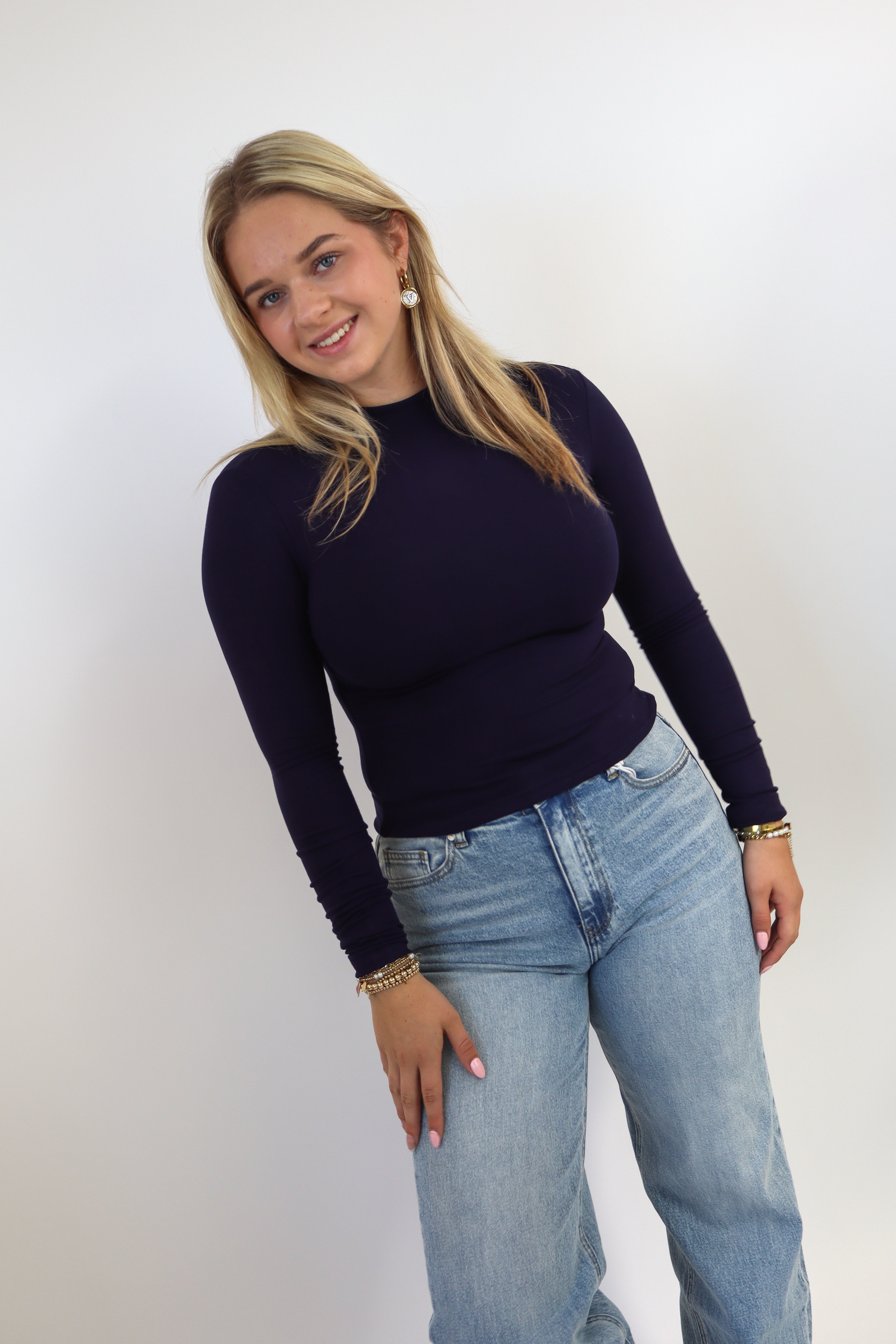 Leanne Long Sleeve Top - Navy