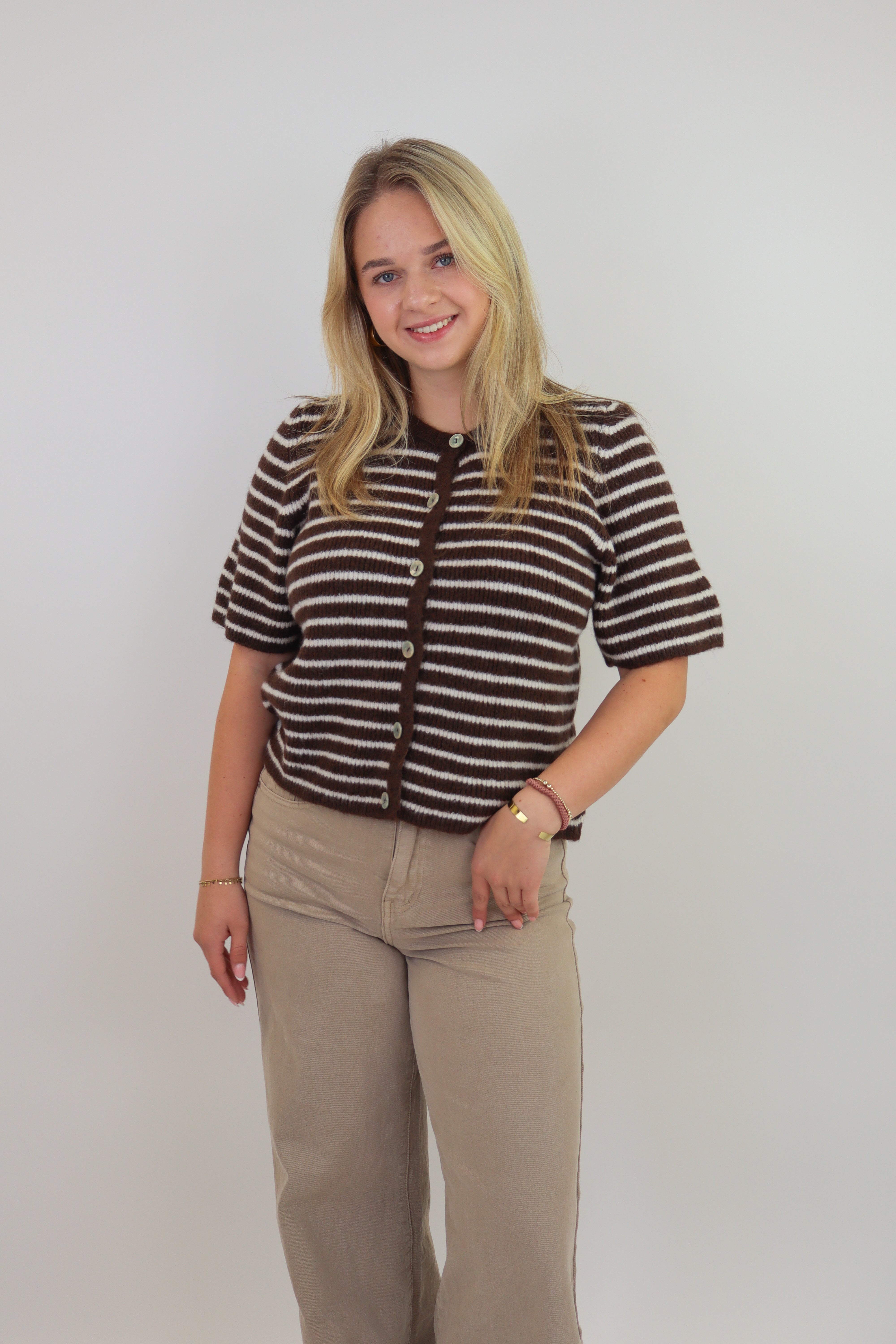 Striped Knit Vestje Brown