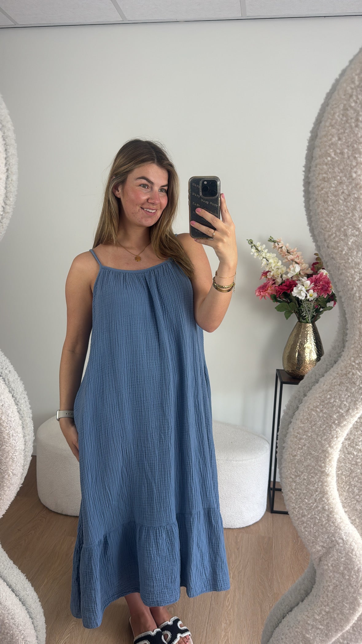 Jamy Katoenen Jurk Blauw