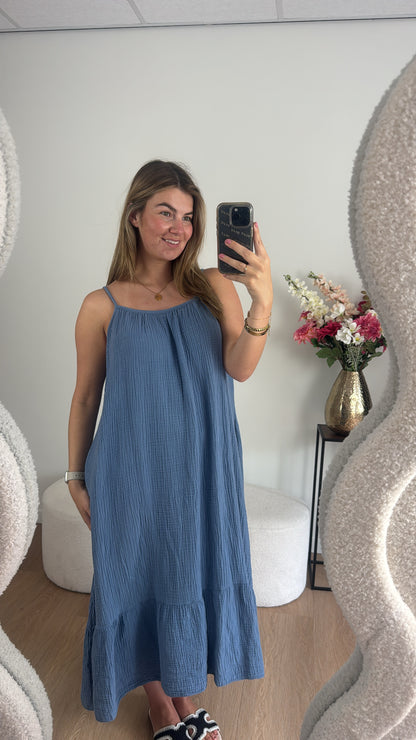 Jamy Katoenen Jurk Blauw
