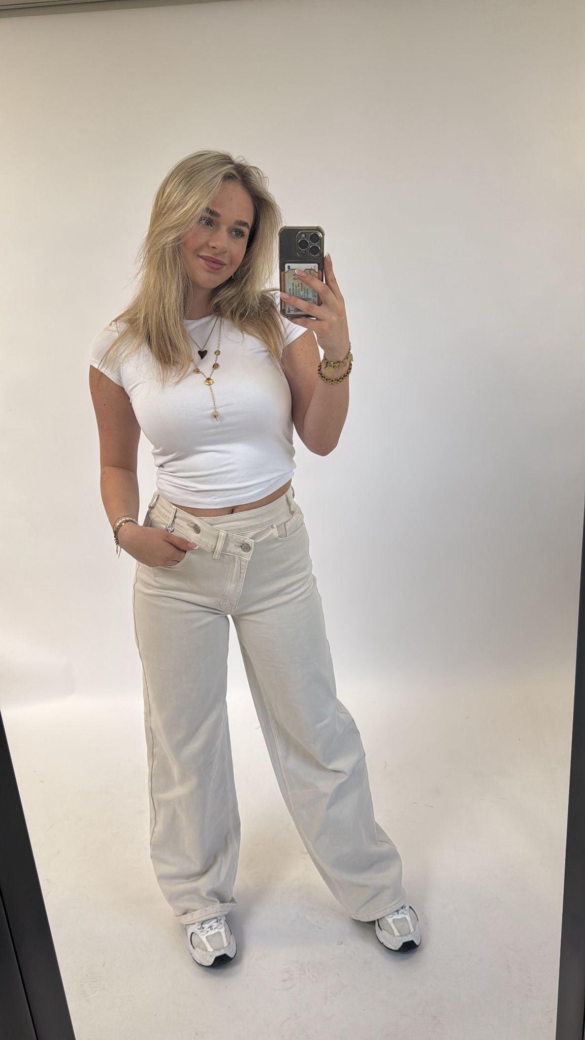 Double Button Jeans Beige W3801K