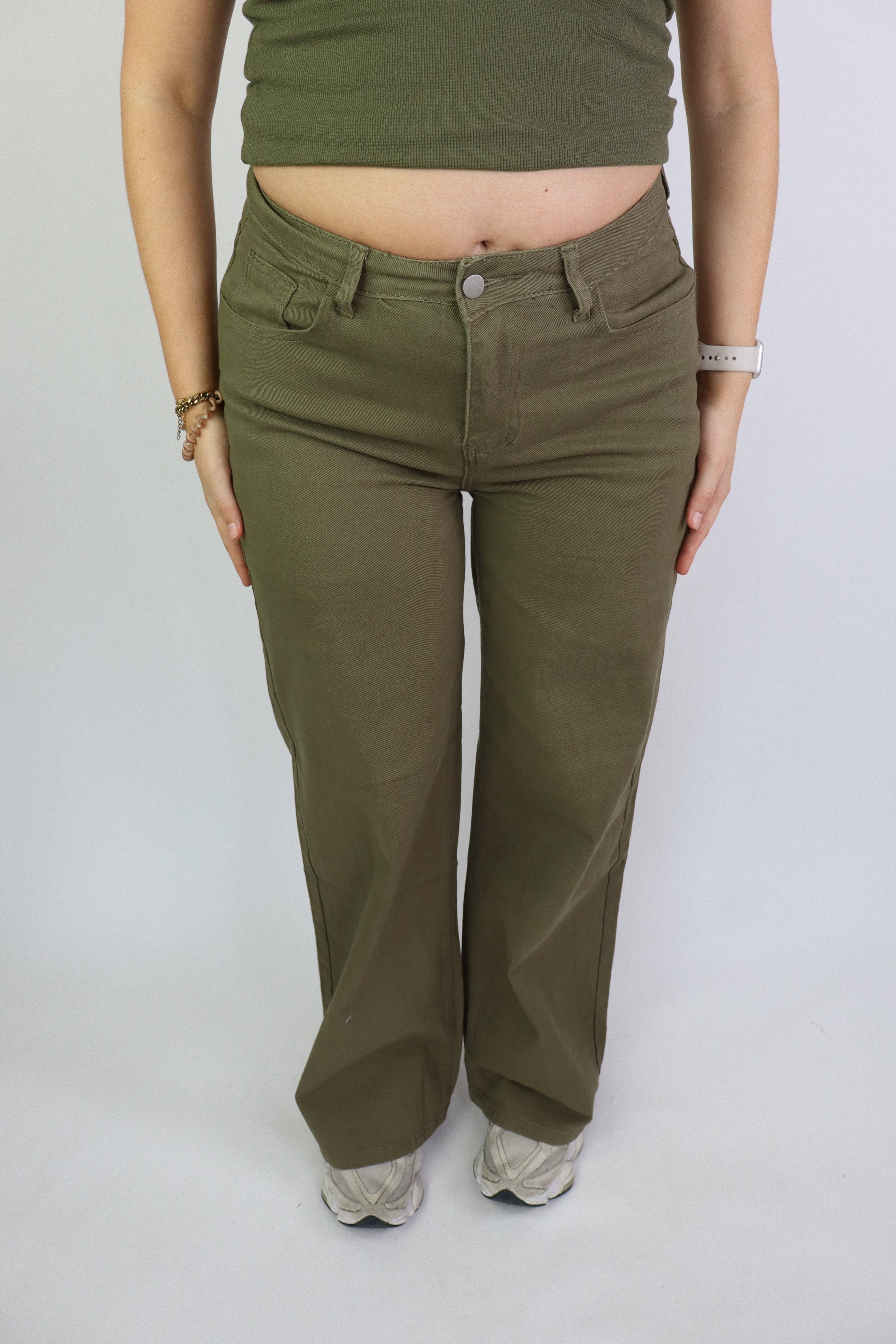 Fenne Wide Leg Jeans Stretch Khaki