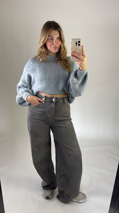 Baggy Wide Leg Jeans Tall Grey W3855-G