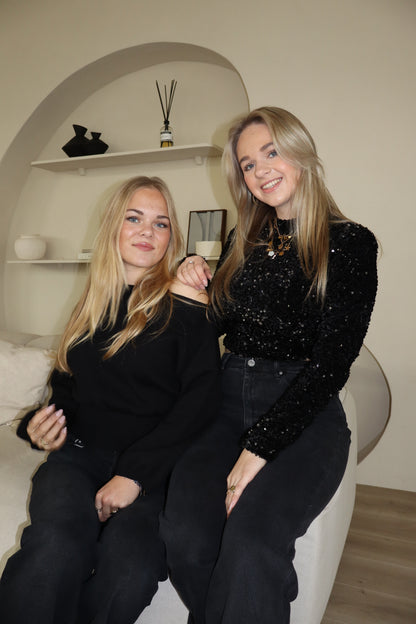 Nikky Glitter Top Zwart