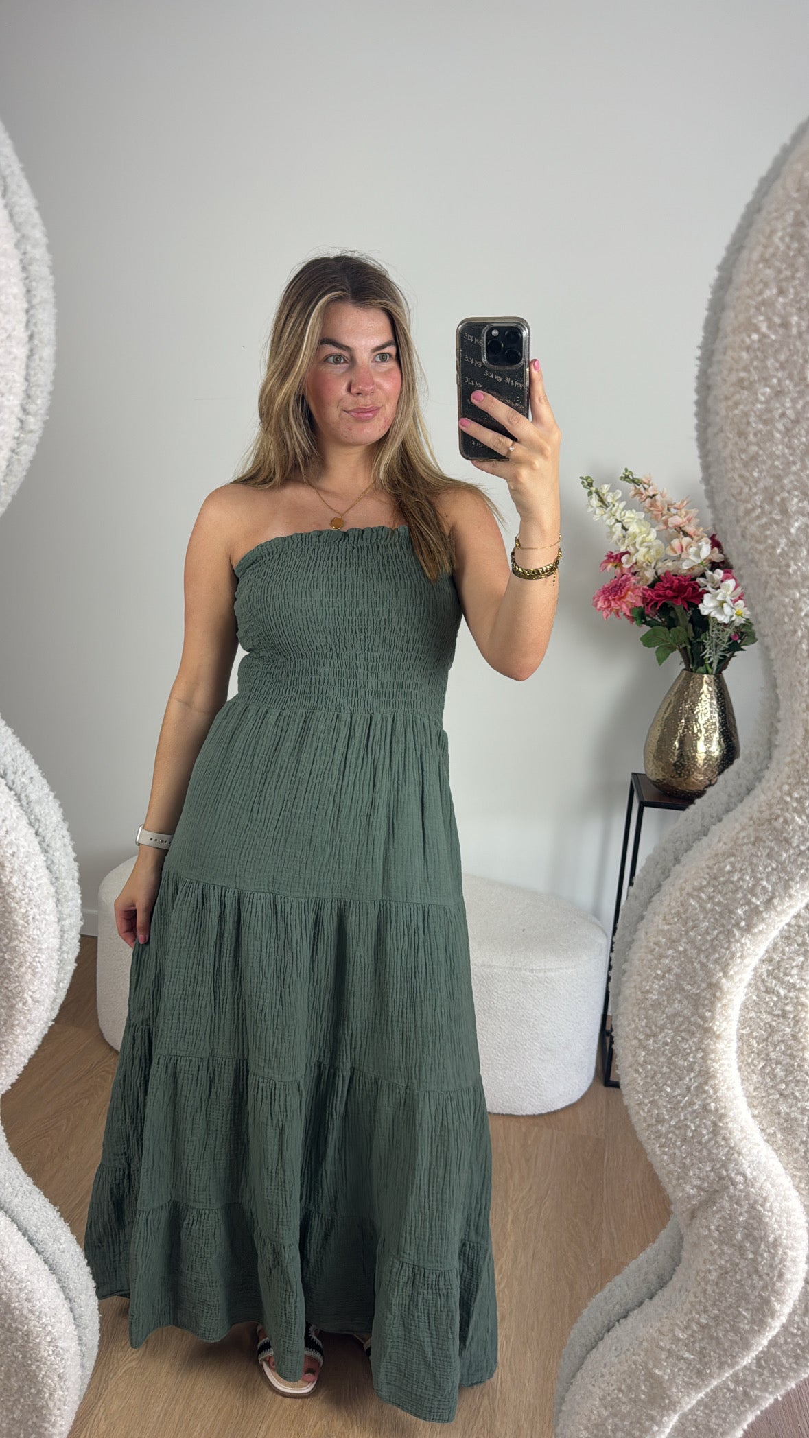 Katoenen Maxi Dress Army Green