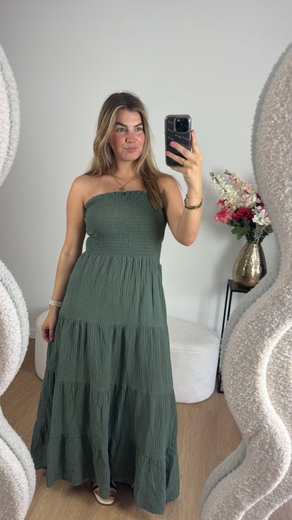 Katoenen Maxi Dress Army Green