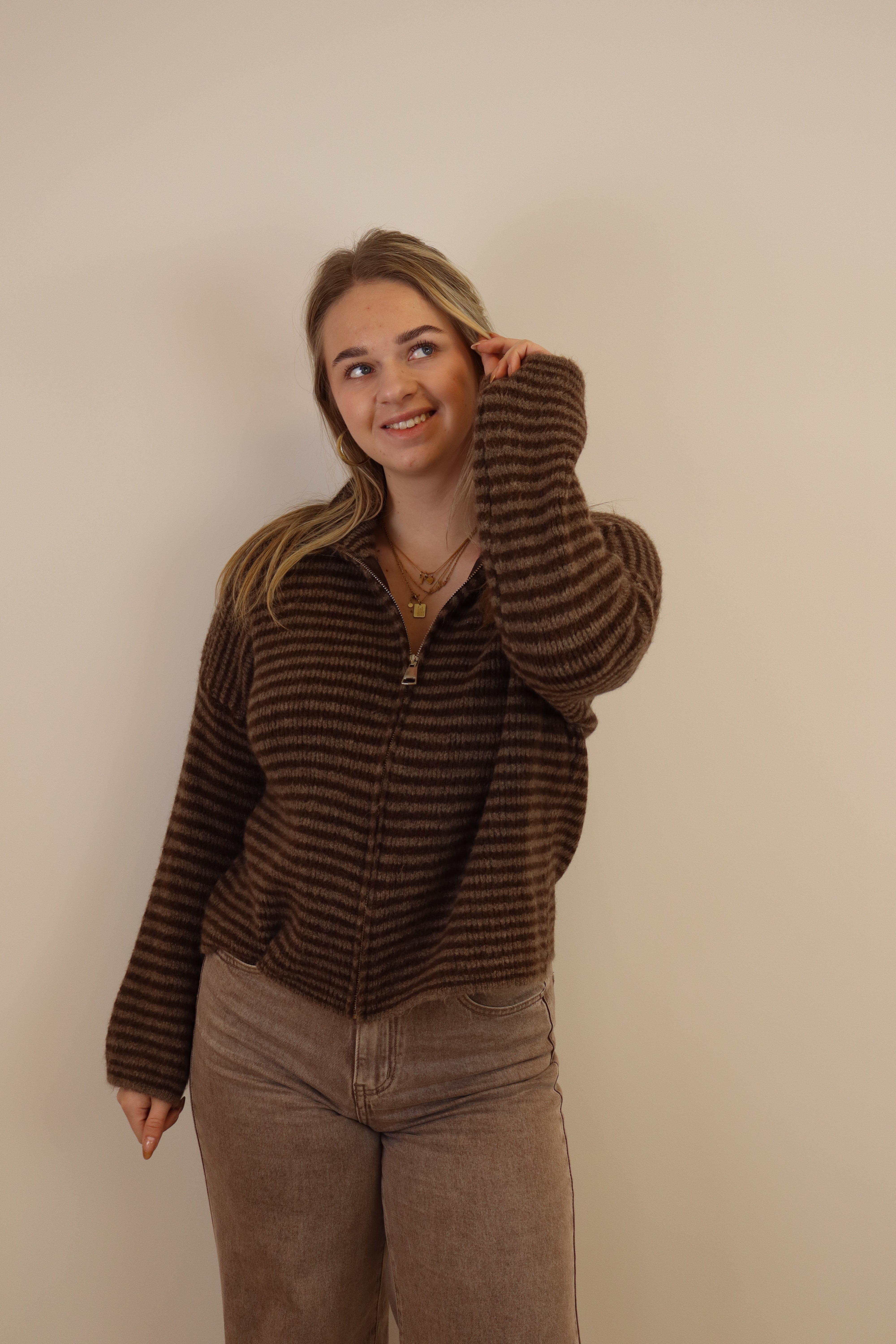Mayra Striped Zip Vest Brown
