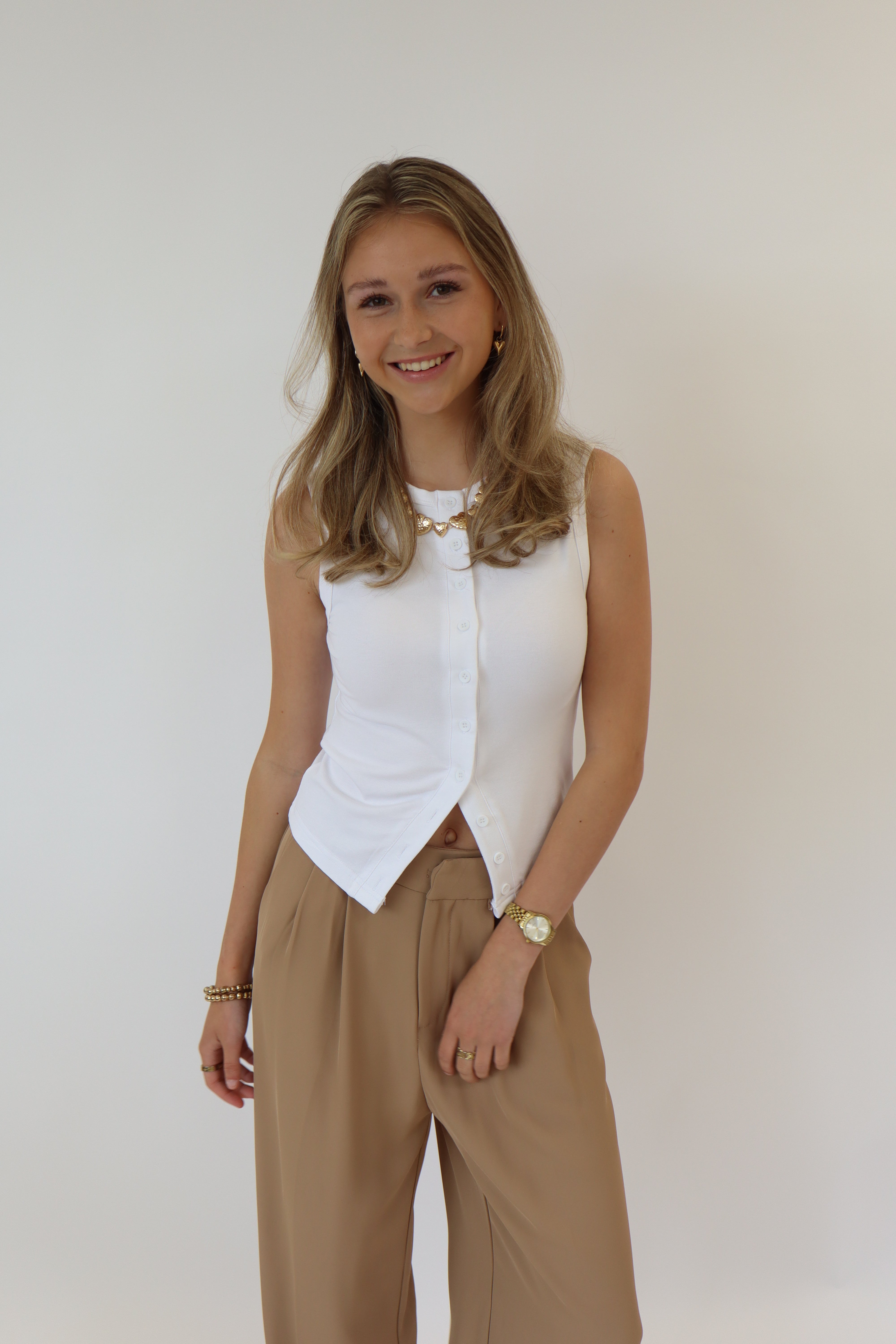 Beau Button Top Wit