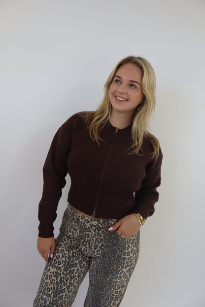 Femke Zip Cardigan - Bruin