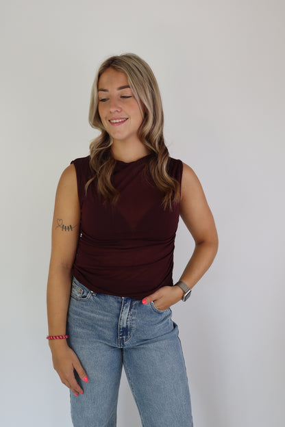 Ambika Mesh Top Bordeaux