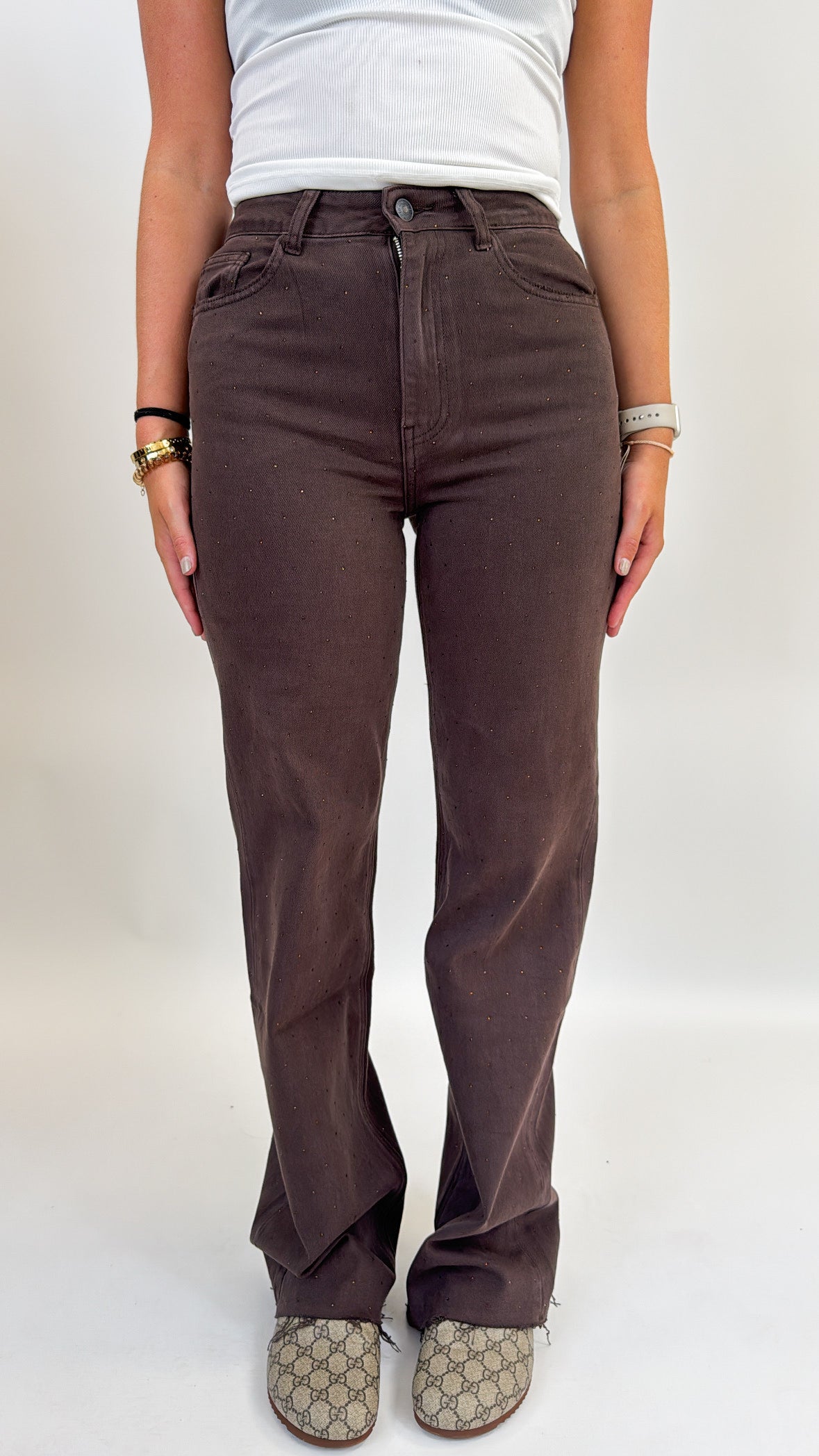 Gaby Glitter Jeans | Brown W3767-C