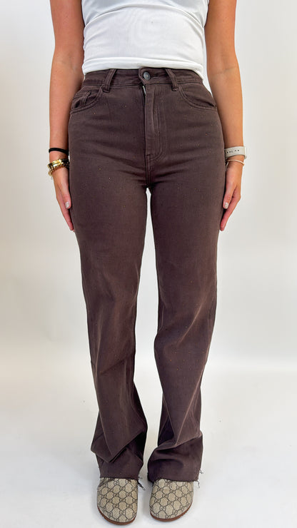 Gaby Glitter Jeans | Brown W3767-C