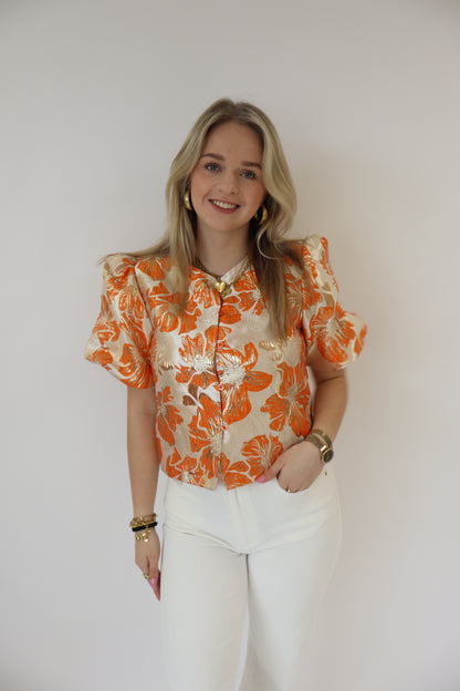 Lisa Printed Top Short Sleeve Orange