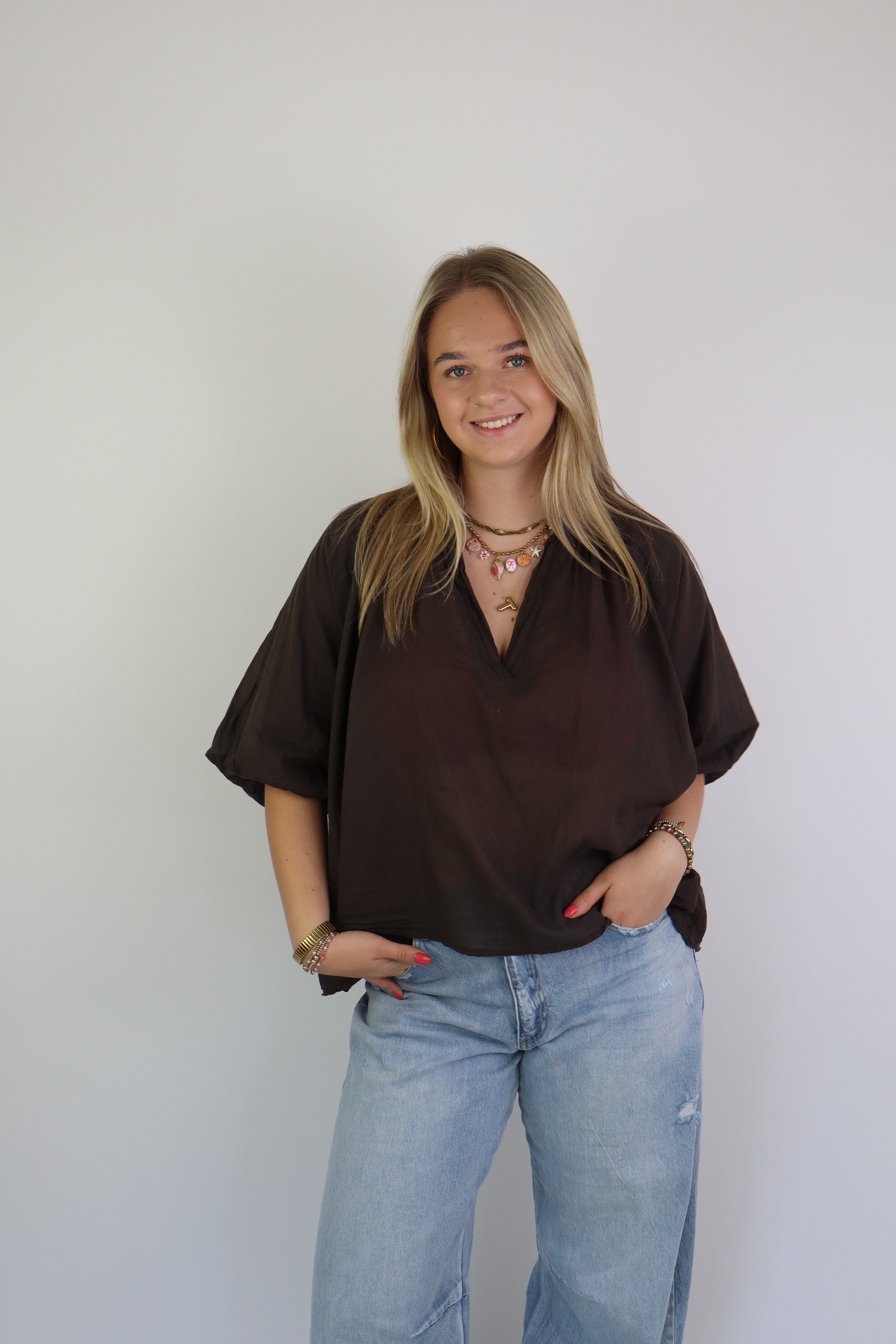 Basic Katoenen Blouse Brown