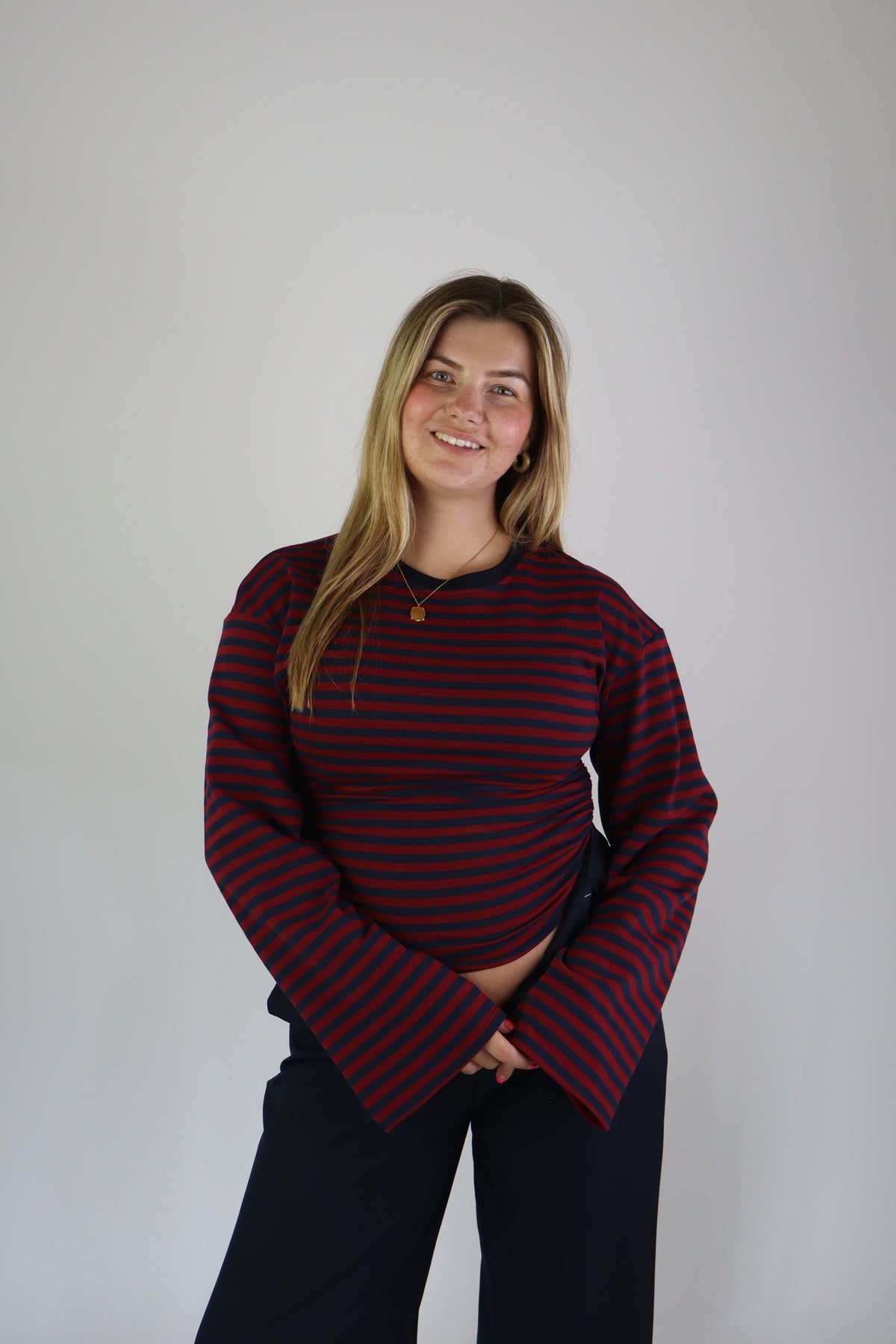 Elaine Striped Top Bordeaux/Navy