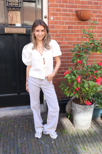 Denim Bow Top White