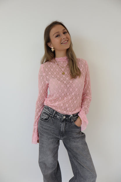 Kanten top roze