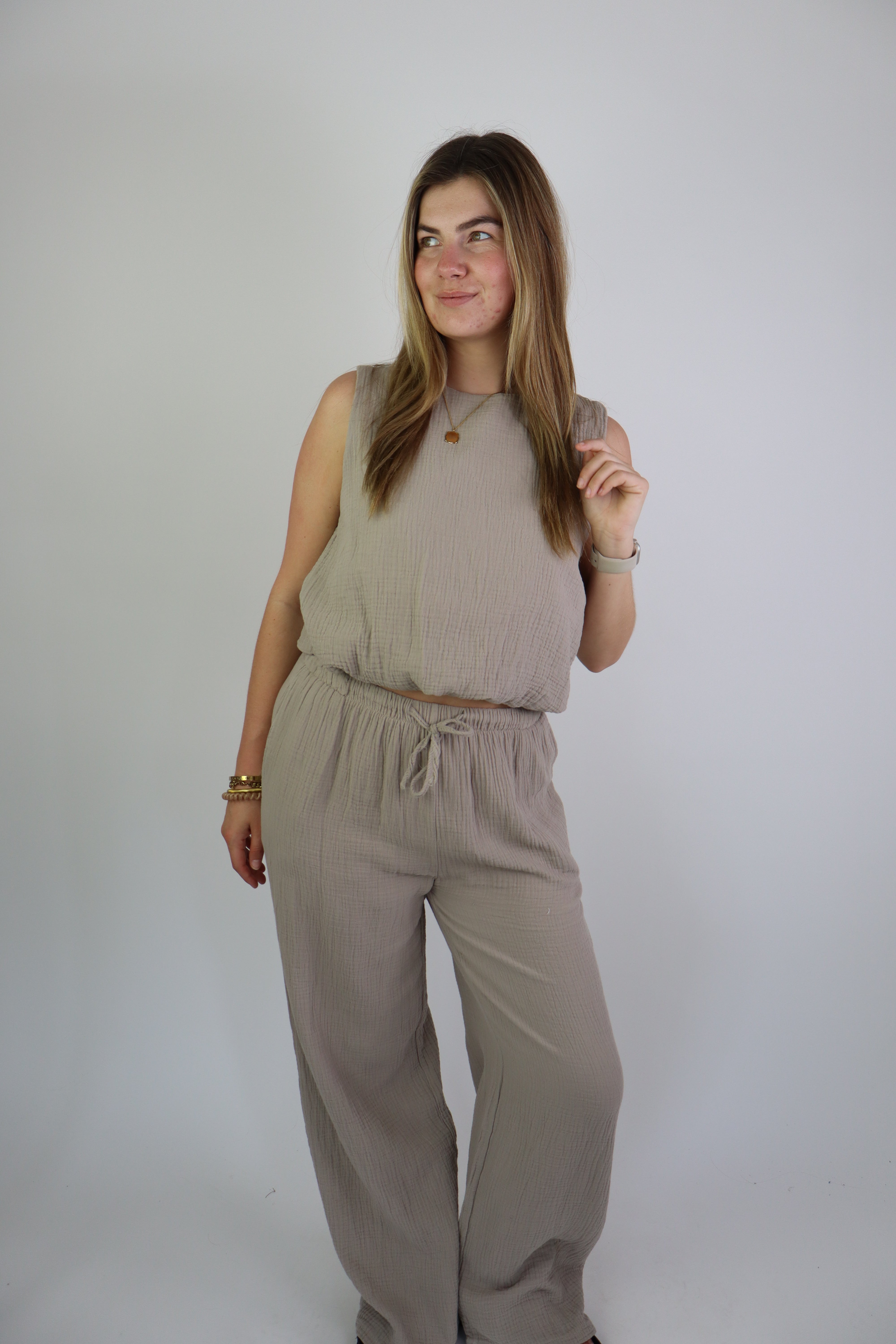 Isabel Katoenen Set Taupe