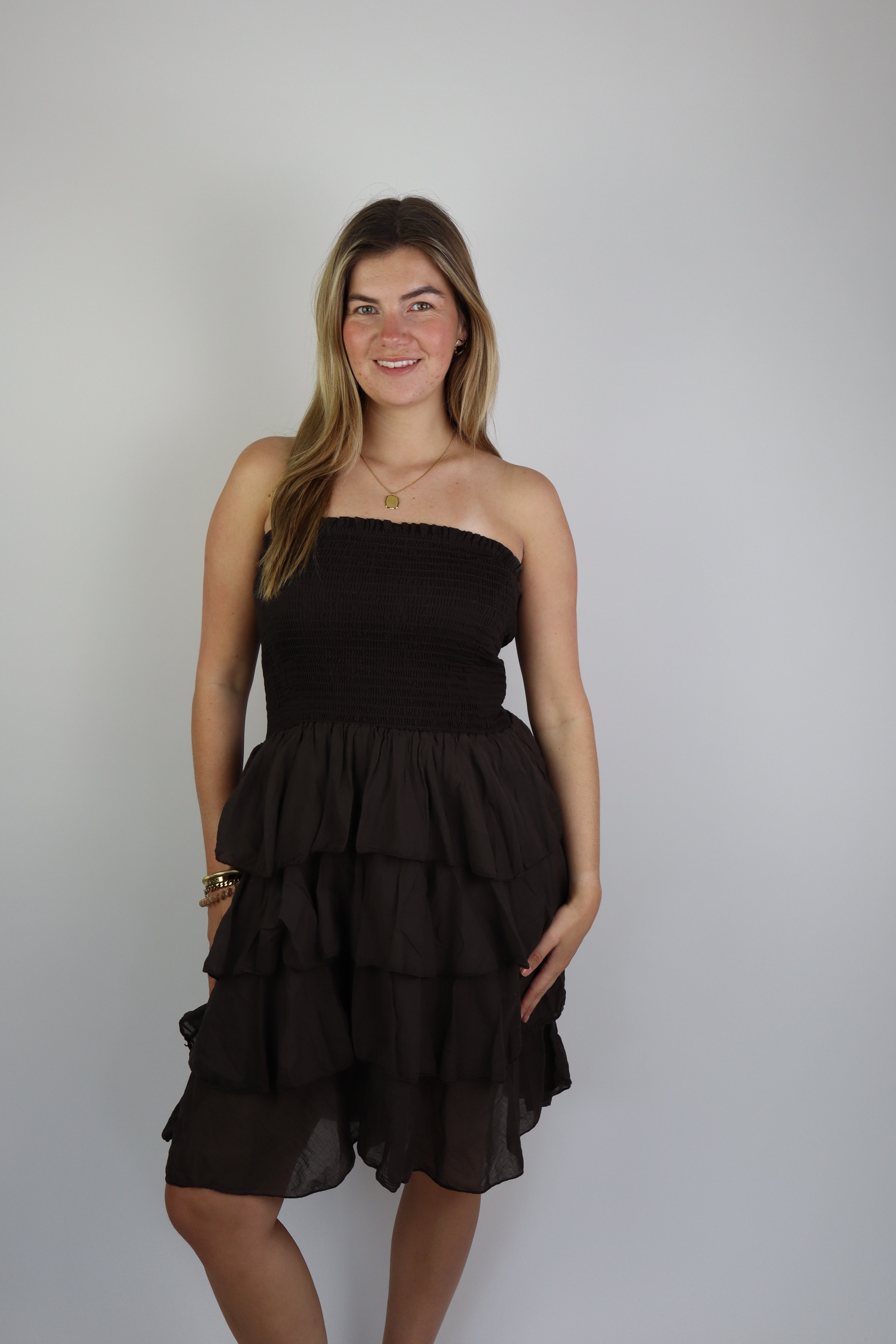 Dilara Ruffle Dress Brown