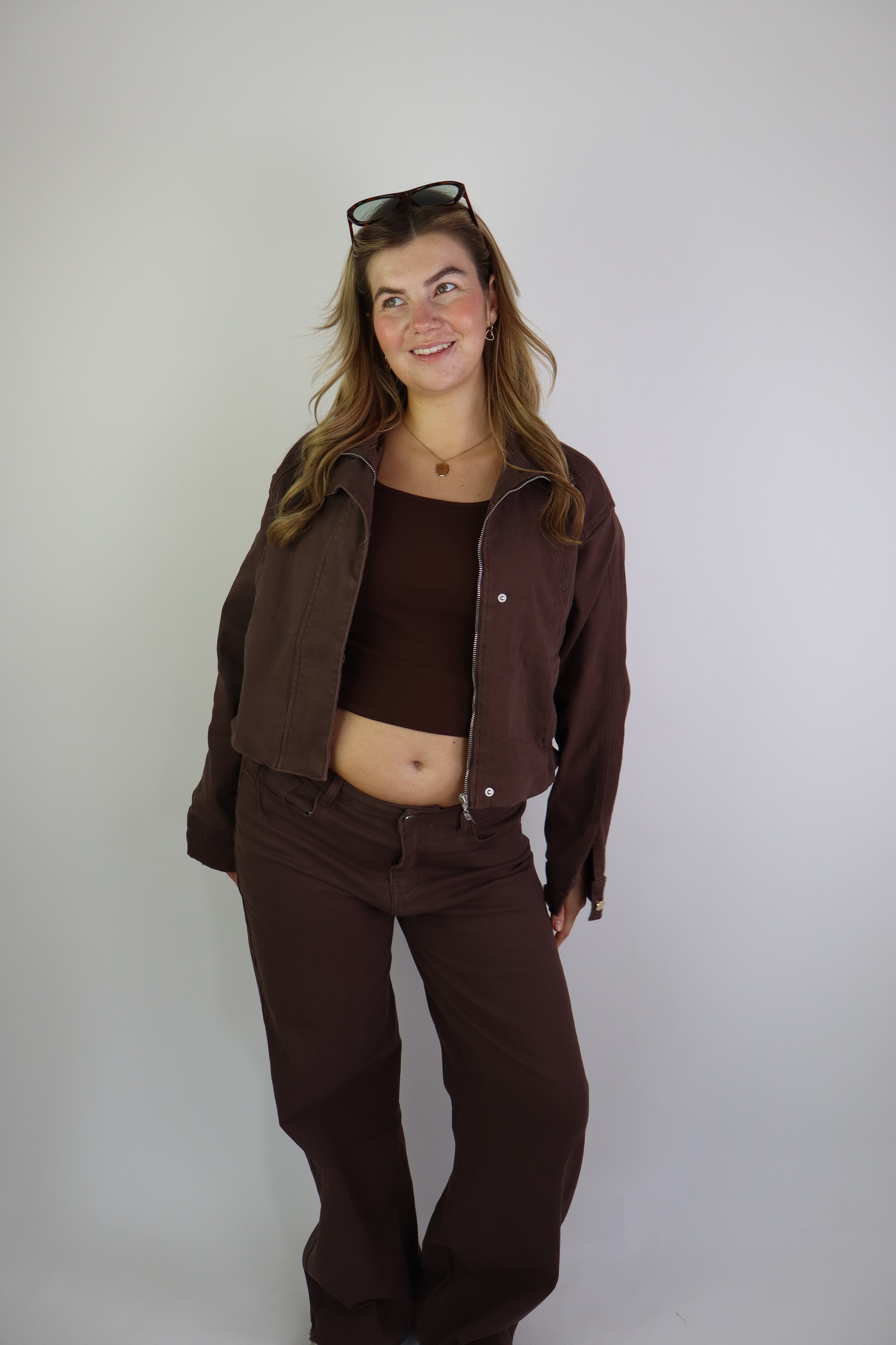 Fenne Wide Leg Jeans Stretch Brown
