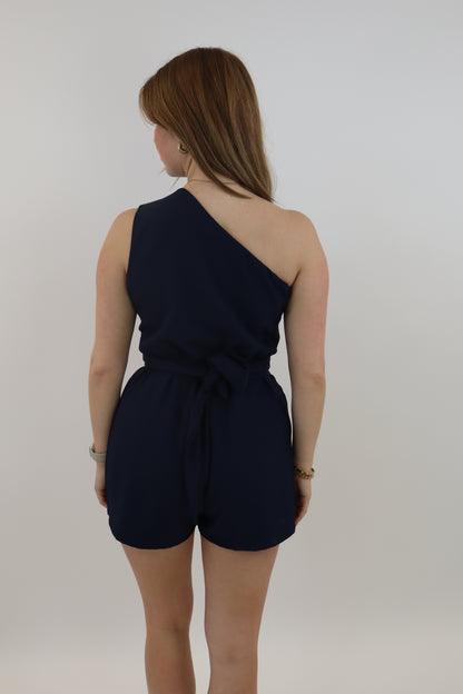 Alysha One Shoulder Playsuit Navy