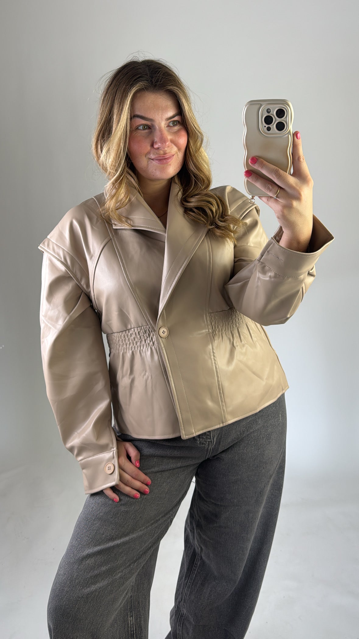 Roos Leather Jacket Beige