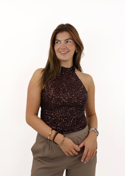 Glitter Halter Top Bruin