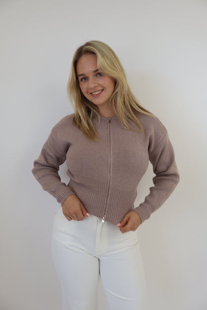 Femke Zip Cardigan - Taupe