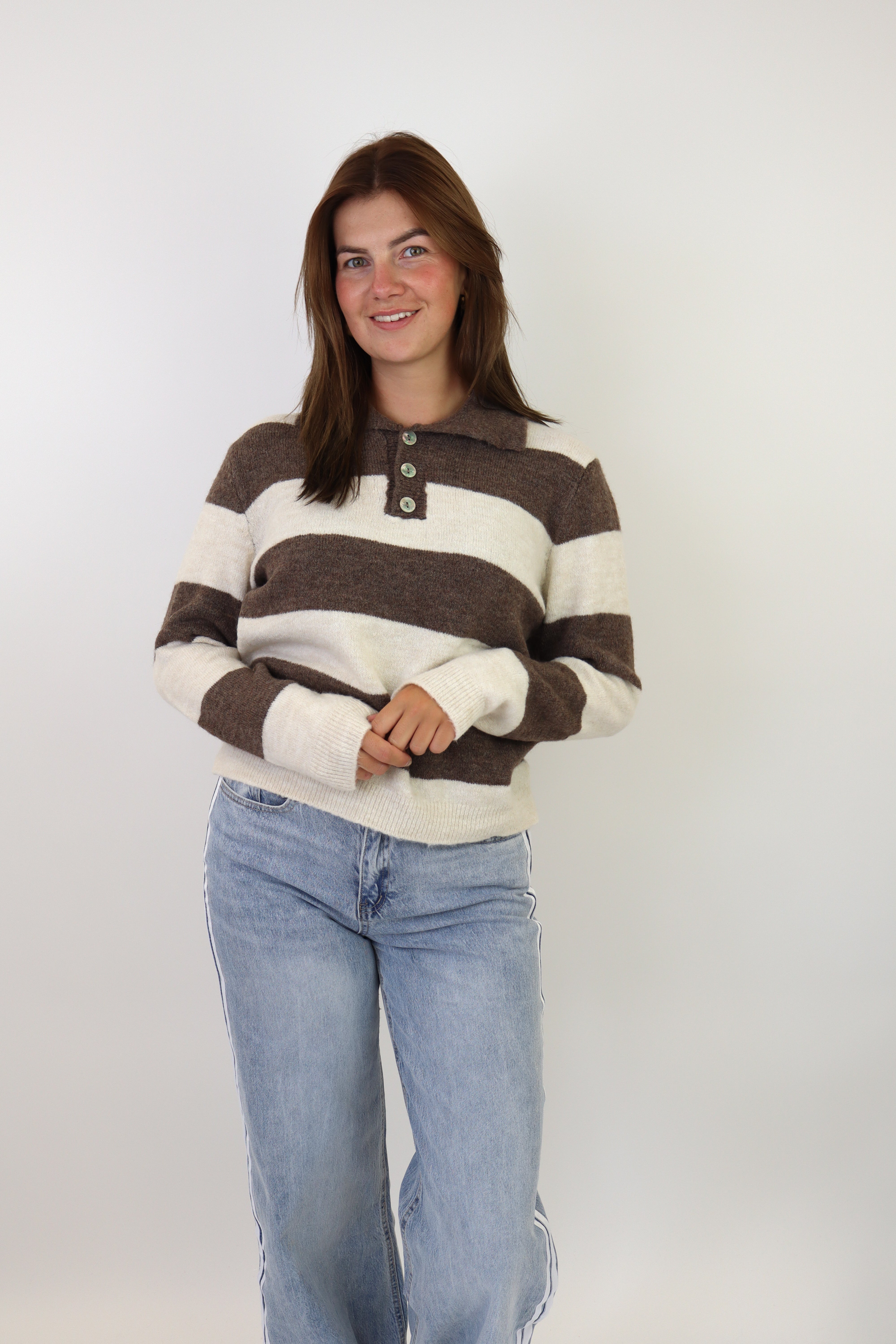 Striped Polo Sweater Brown