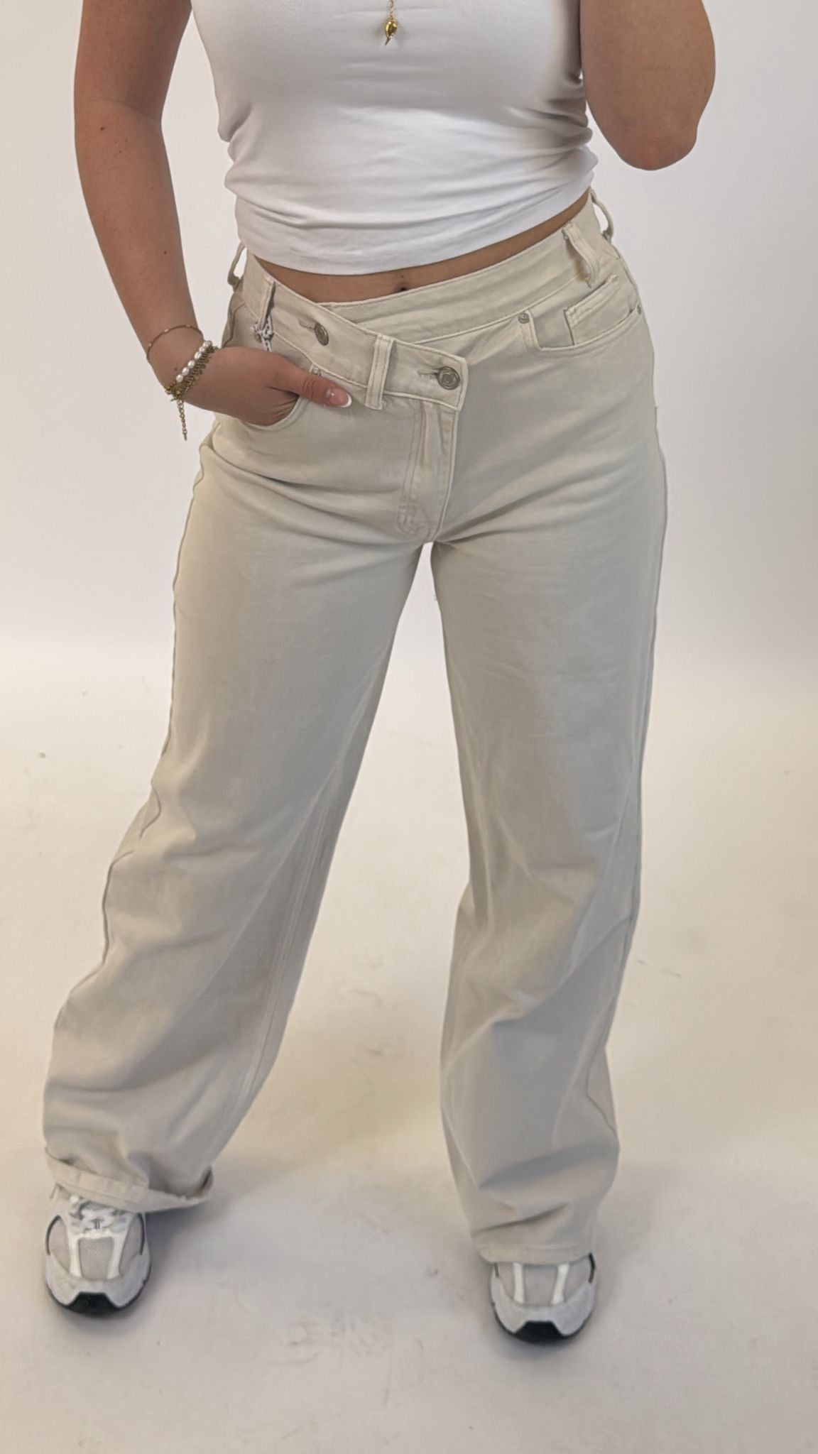 Double Button Jeans Beige W3801K
