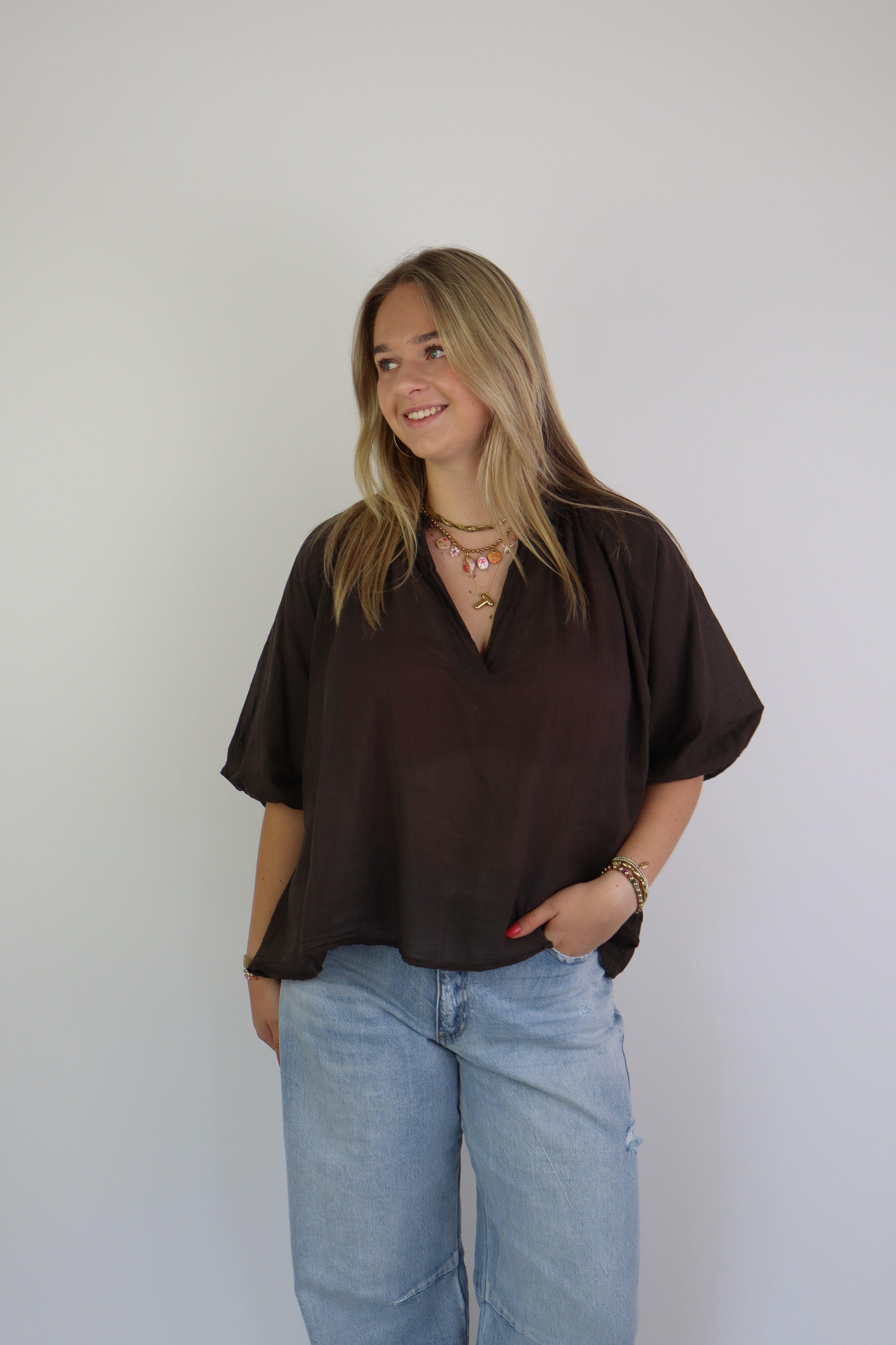 Basic Katoenen Blouse Brown