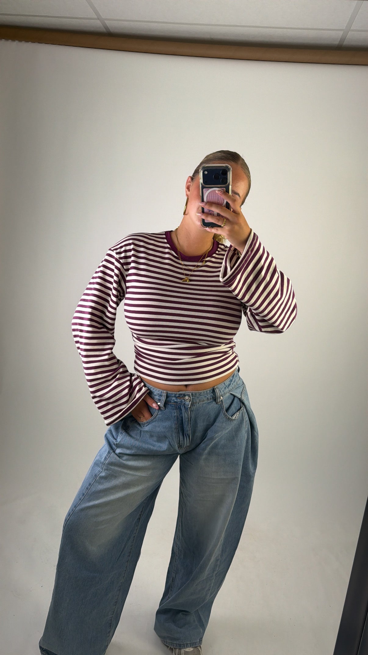 Elaine Striped Top Bordeaux/White