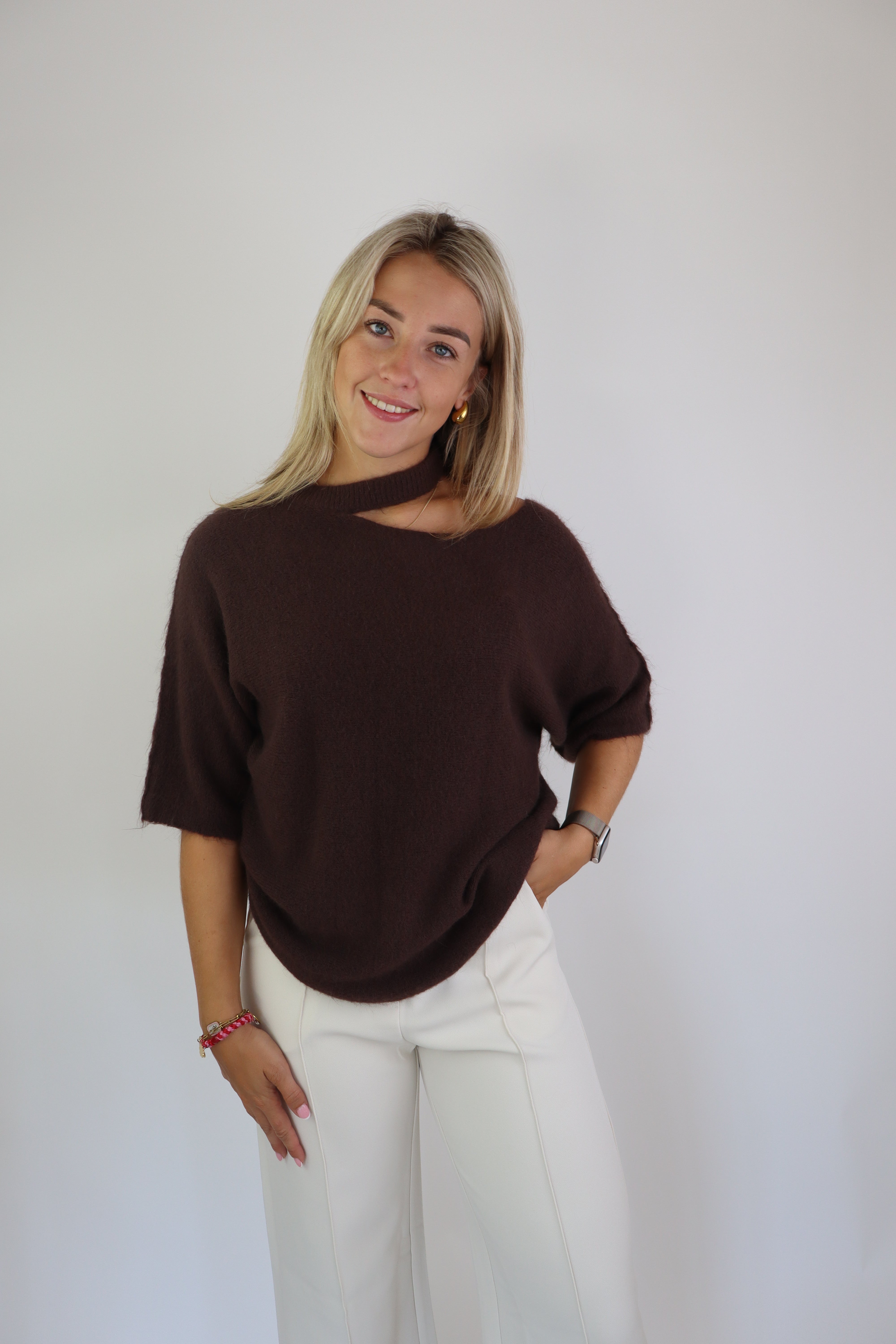 Chenelle Open Shoulder Top Brown