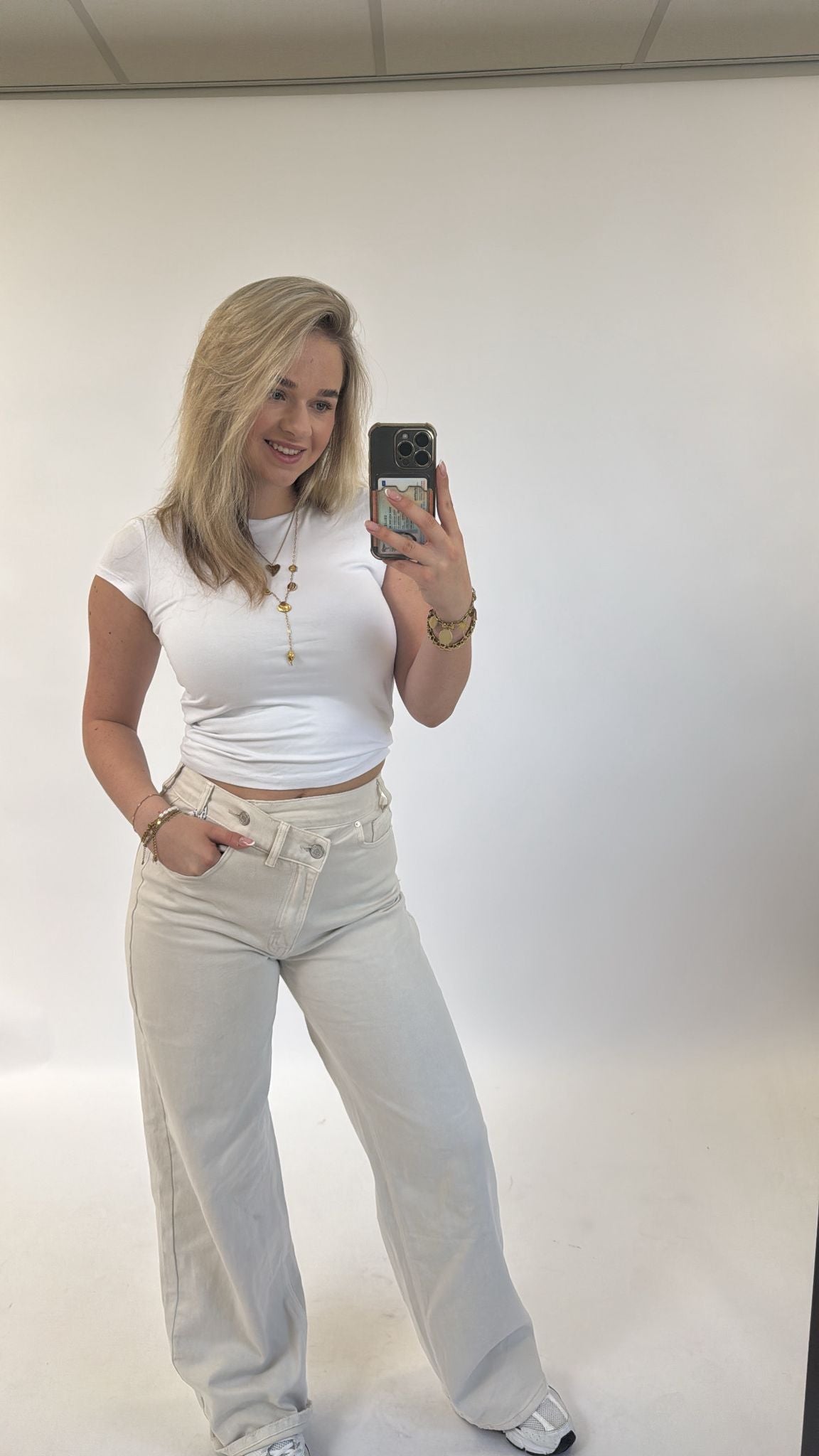 Double Button Jeans Beige W3801K