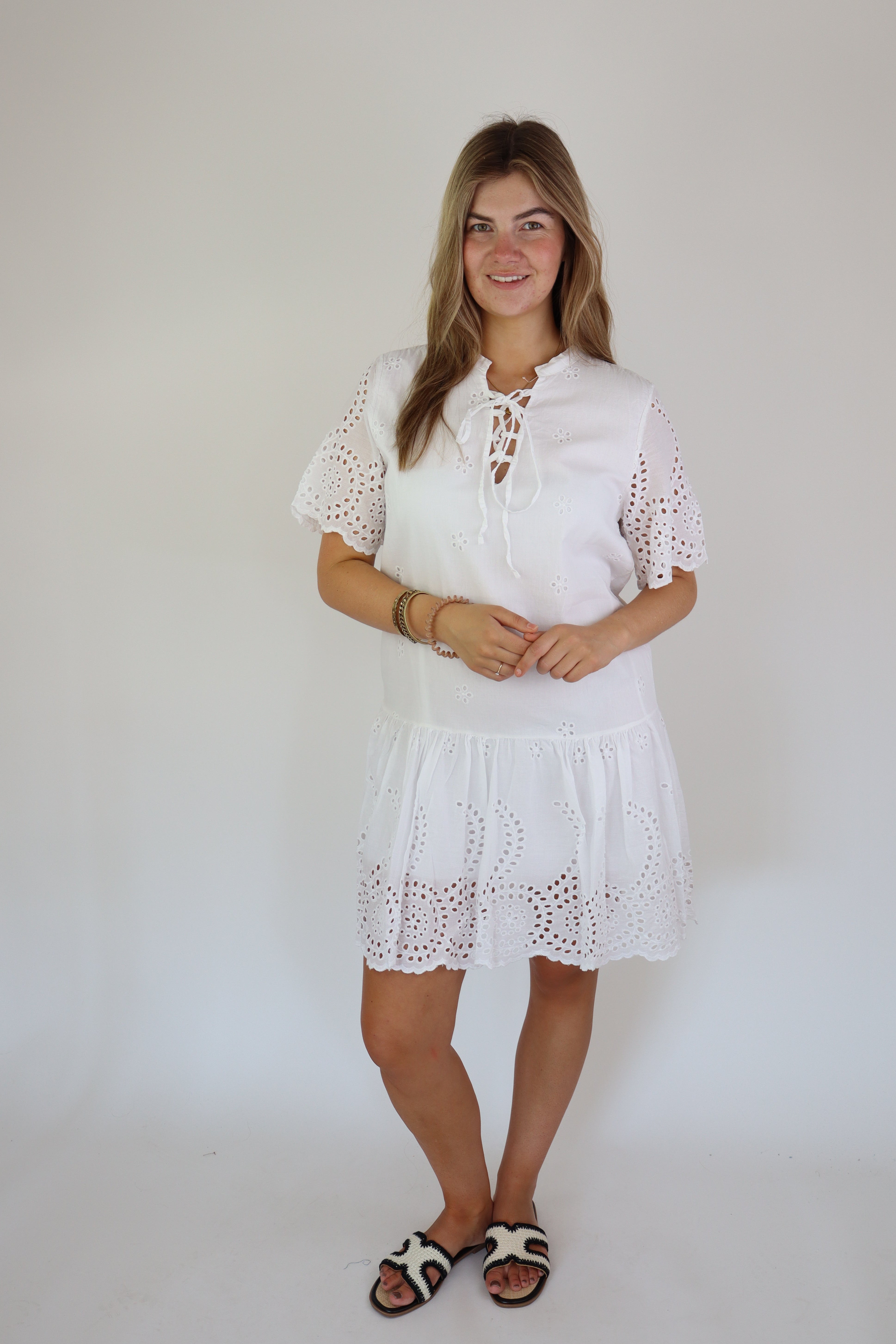 Marah Broderie Dress White